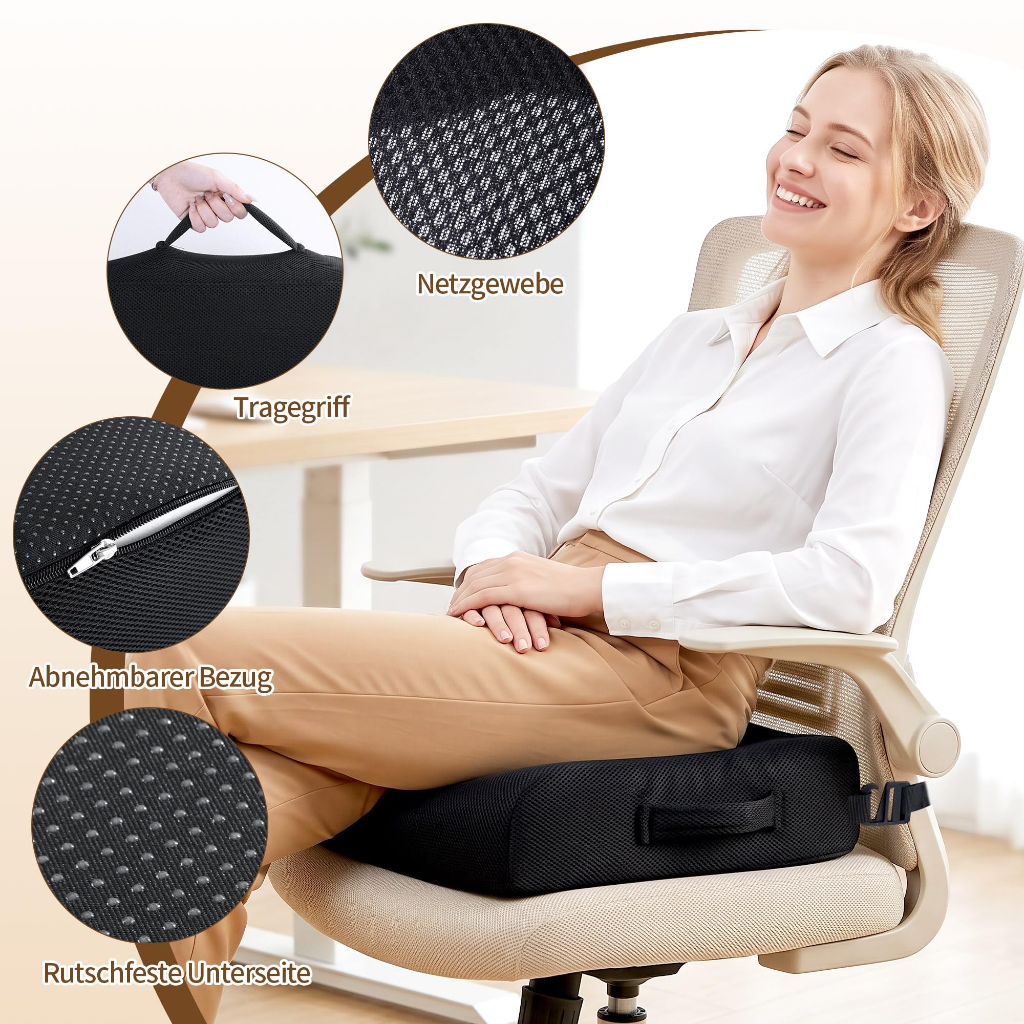Coussin d'assise extra épais pour chaise de bureau, coussin en mousse à mémoire de forme, coussin de siège de voiture, coussin de siège ergonomique pour soulager le dos, les hanches et le