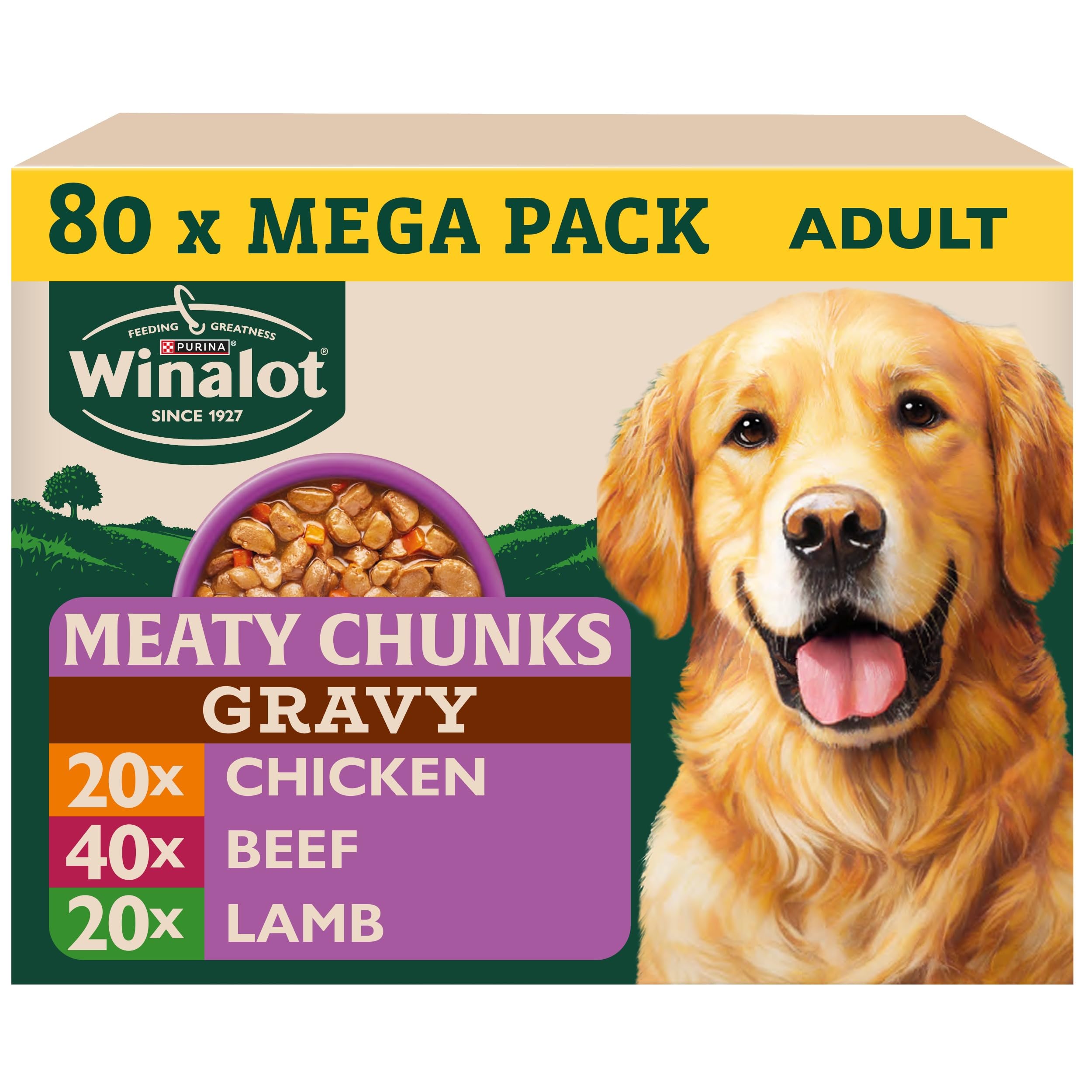 WINALOT Meaty Chunks Mixed in Gravy Wet Dog Food 80x100g