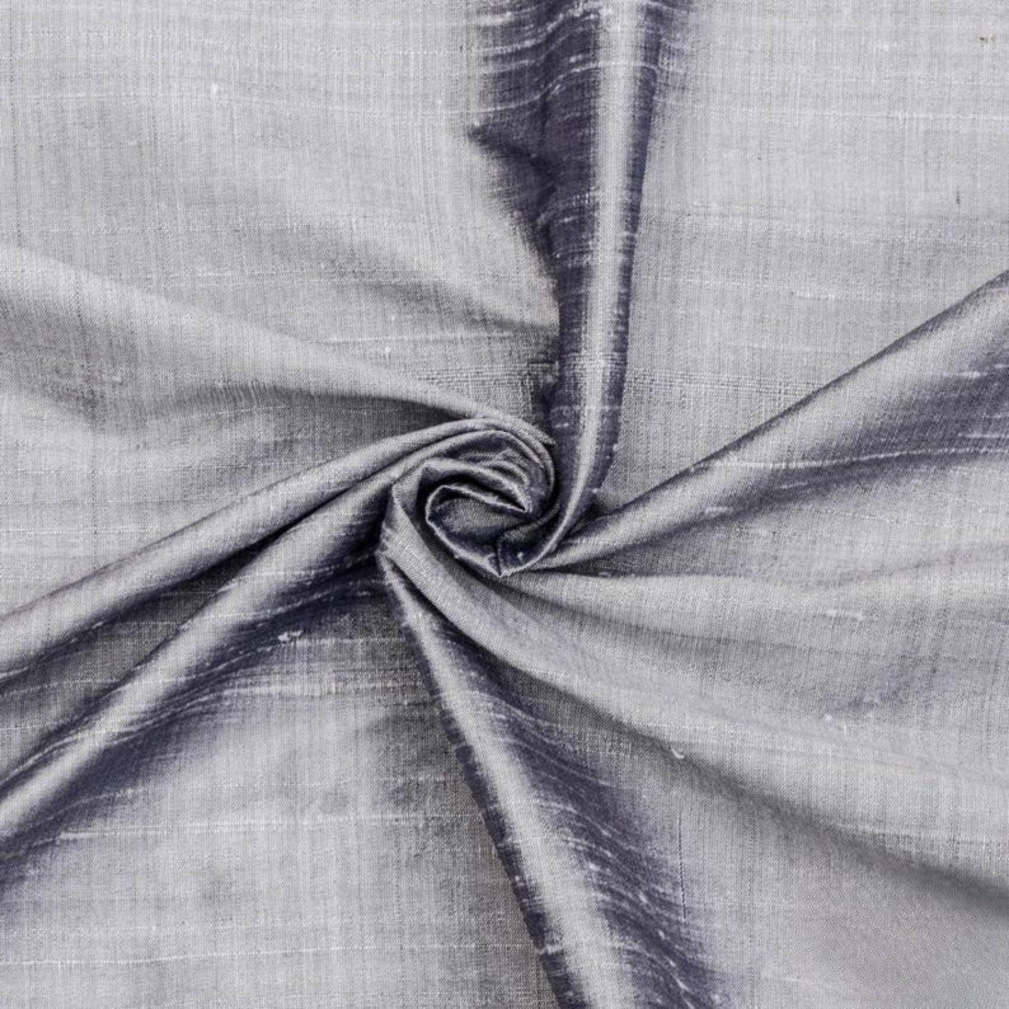 Fabric Mart Direct Silver Gray 100% Pure Silk Dupioni Fabric By The Metre, 3 Continuous Metres 104 cm Width Pure Raw Silk Solid Color Grey Wholesale Silk Upholstery Fabric for Curtains Bridal Dress — image 1