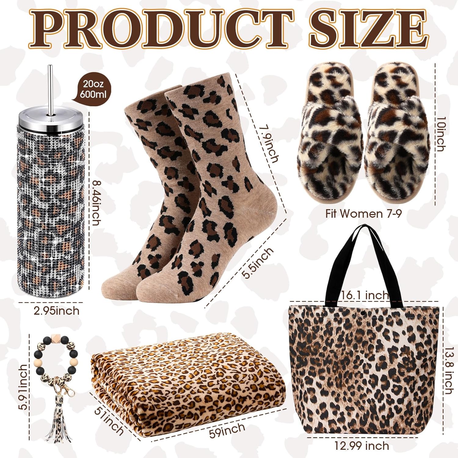 6 Pcs Leopard Gifts Set for Women Cheetah Tumbler Blanket Socks Slippers Tote Bag Keychain Bracelet Wristlet Leopard Themed Gifts Coworker Christmas Birthday Supplies - Image 2