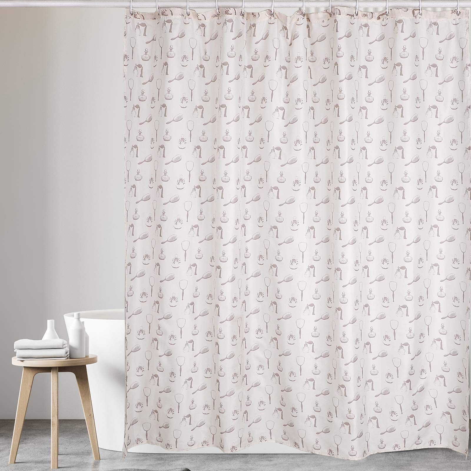 Kav Warm Cream Polyester Fabric Shower Curtain Bath Curtain Mould And Mildew Resistant Curtain With Waterproof & Water Resistant - Cream, 180X180 Cm