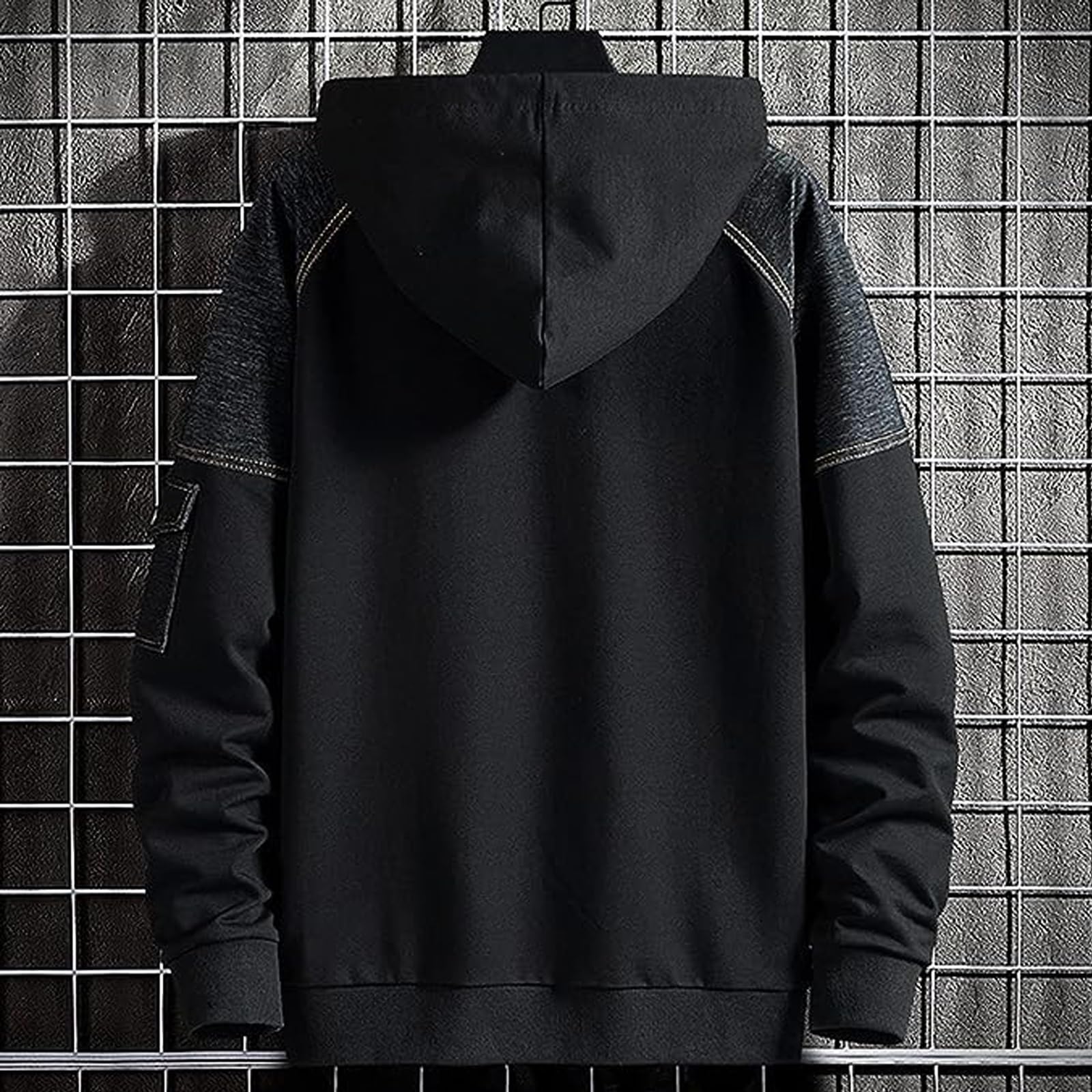 Moshtashio Sudaderas Hombres con Capucha Negra Deportiva Hoodie Casual Americana Techwear Invierno