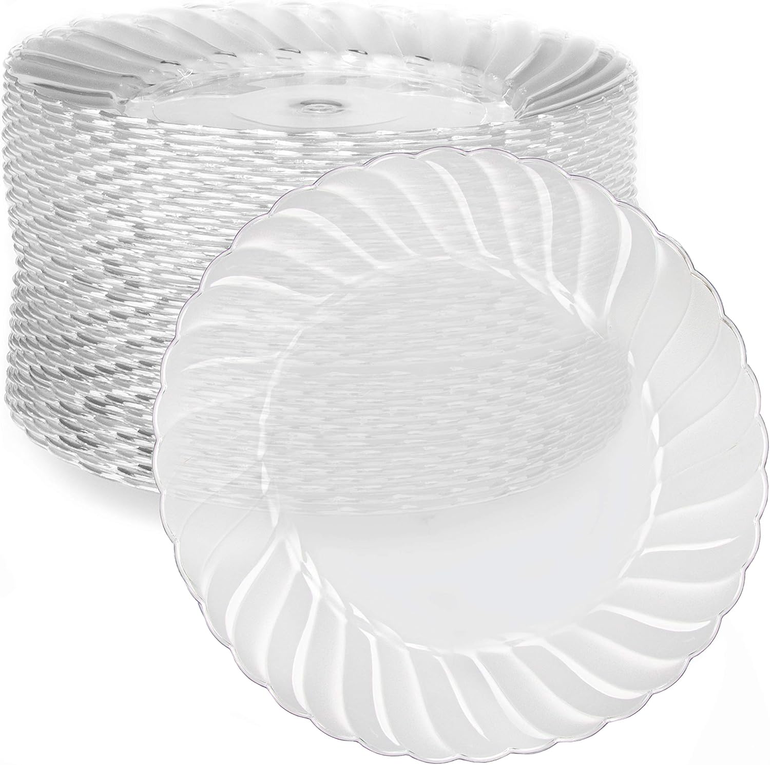 Ilyapa 50 Premium Clear Plastic Plates for Dinner Party or