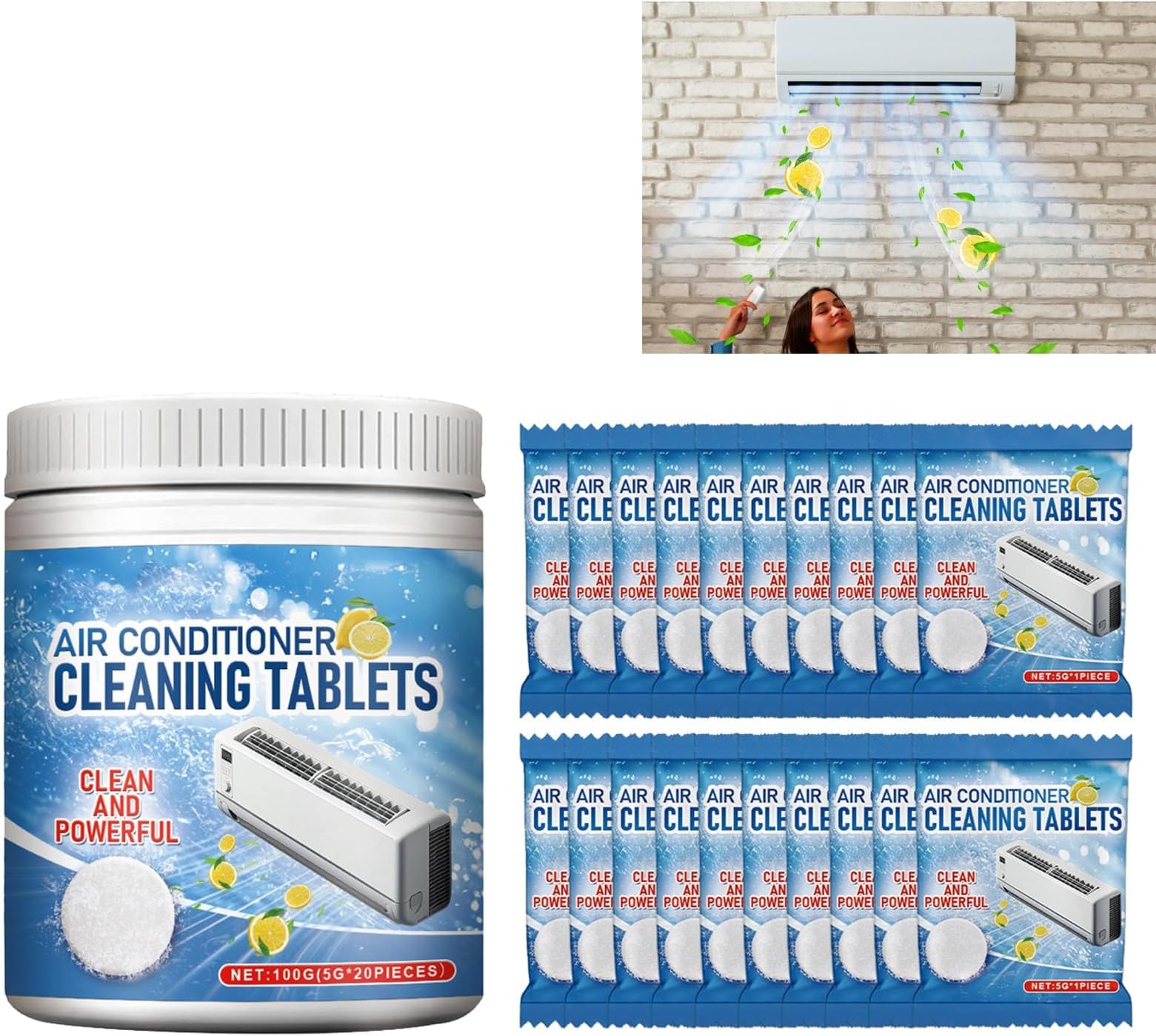 NALACAL Rinse-Free Air Conditioner Cleaner Tablets, Vent Cleaner for AC Units, Dryers, and Fan Blades, Deodorizing and Stain Removing Air Conditioner Cleaning Kit