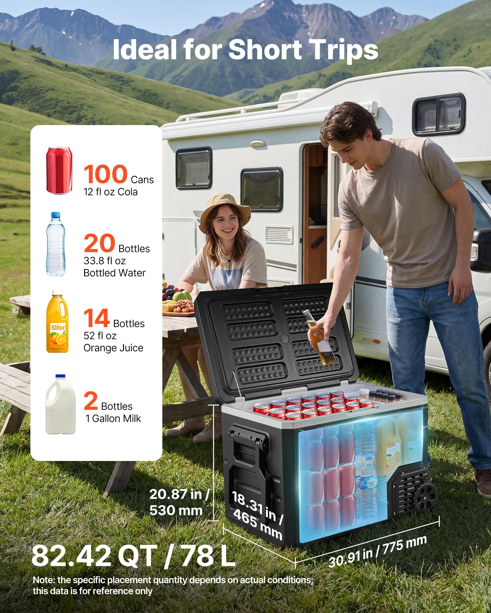 VEVOR Frigorifero Elettrico Portatile per Auto, Frigo Portatile con Ruote per Campeggio Viaggio Picnic Barbecue Feste Barche Capienza 78 Litri, Mini Frigo a Compressore da -20 a 20°C, Controllo APP