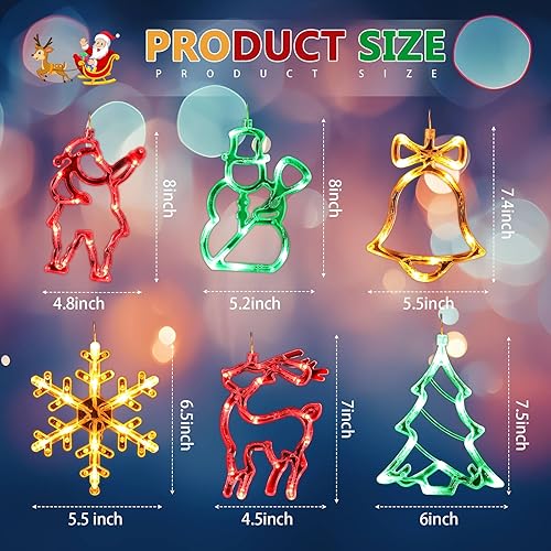 Miniatura 2 de Baquler 6 piezas de luces de ventana de Navidad con ventosa, luces colgantes para ventanas de Navidad que funcionan con pilas, Santa, reno, muñeco