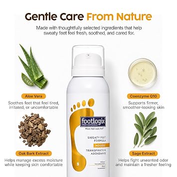 Footlogix Specialty Sweaty Feet Formula Mousse 4.23 oz | Oak Bark Extract, Sage, Co-Q10 & Aloe Vera Foot Care Mousse | Lightweight Foot Moisturizer for Daily Freshness