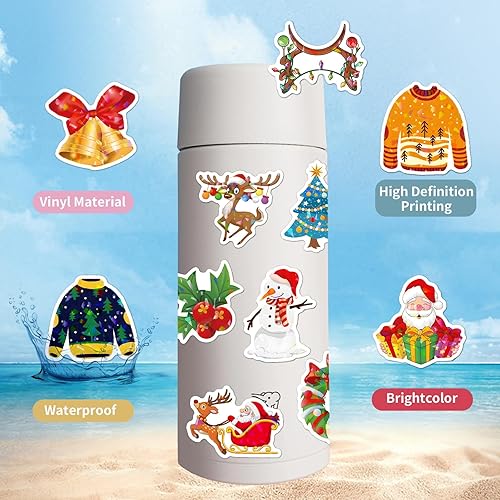 Miniatura 5 de 50 calcomanías de Navidad, calcomanías holográficas con temática navideña, calcomanías navideñas para niños y adultos, calcomanías de vinilo