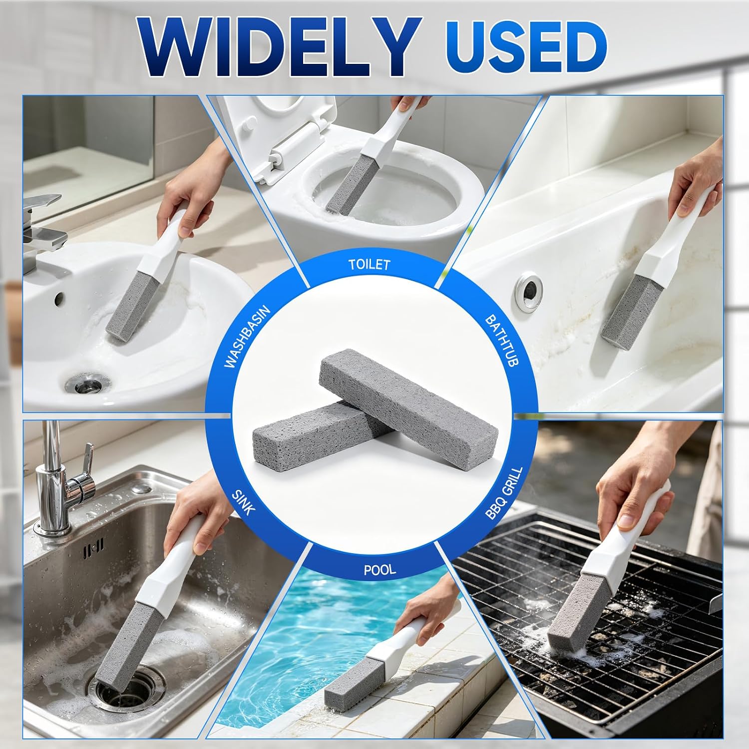 8 Pack Pumice Stone Toilet Bowl Cleaner with 2 Replaceable Long Handles