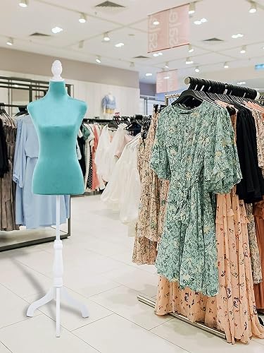 Miniatura 7 de Forma de maniquí femenino de 49.6 a 63.4 pulgadas, torso de maniquí ajustable con base de trípode de madera, soporte para vestido, joyería, costura,