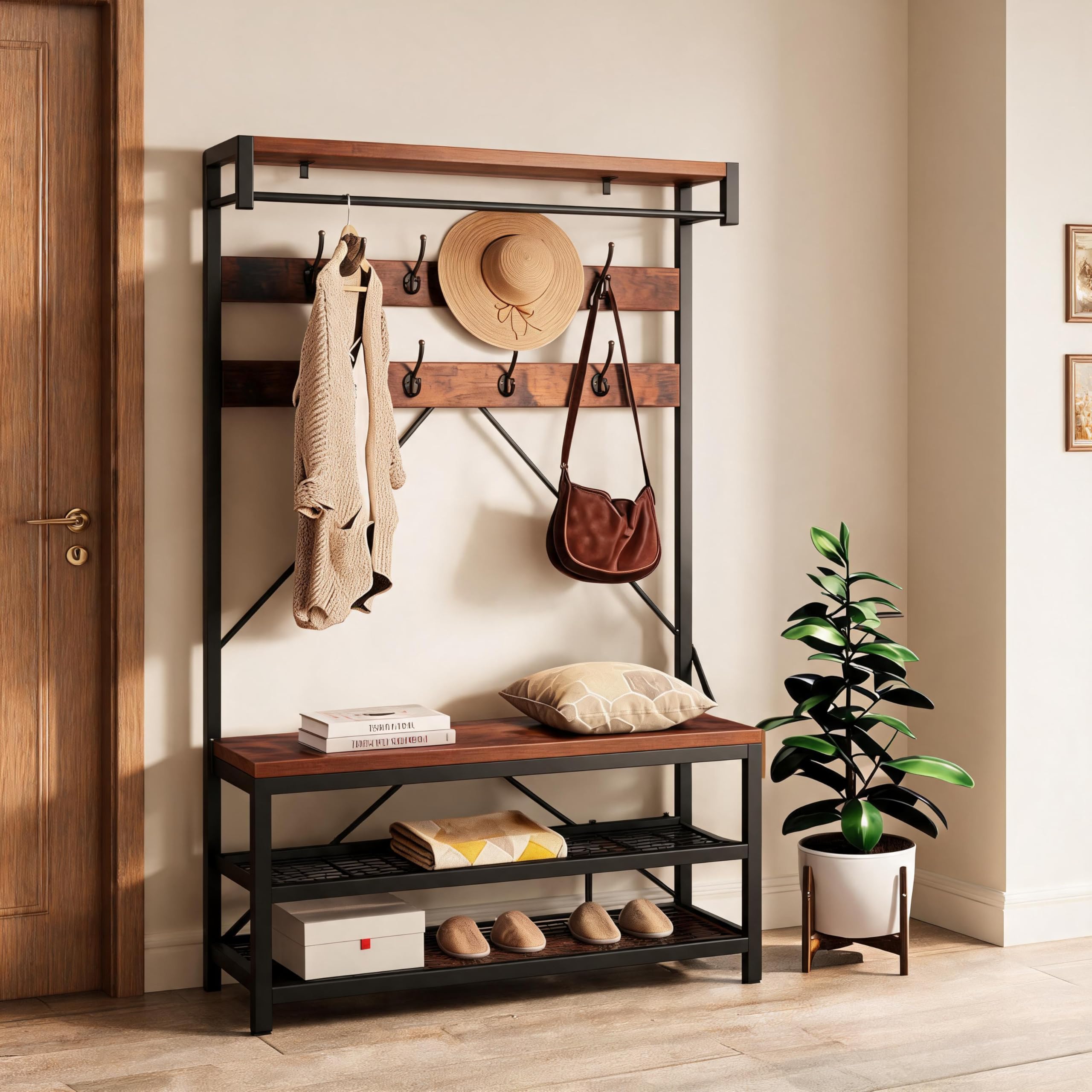 Multifunktions-Garderobe mit Schuhbank, 101x183x40cm