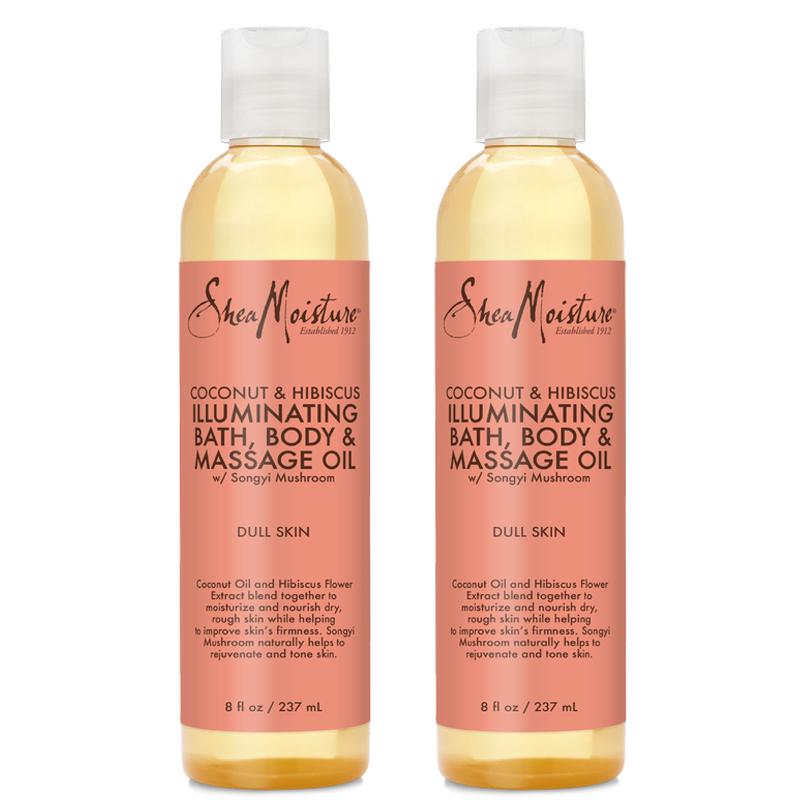 SHEA MOISTURE Coconut & Hibiscus Bath, Body & Massage Oil, 8 Ounces - 2pc