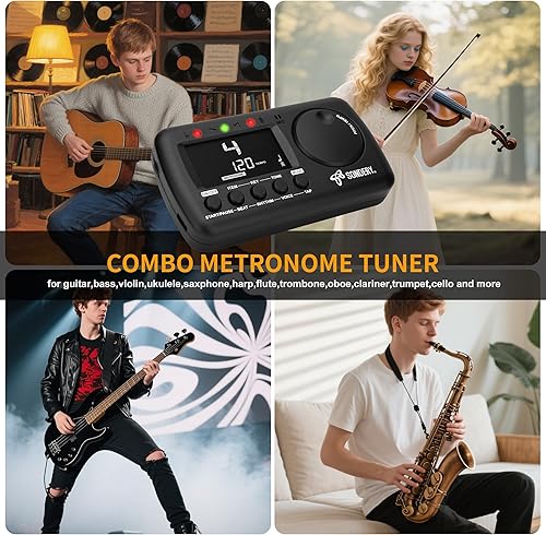 Miniatura 3 de Sondery Sintonizador de metrónomo digital 3 en 1 para todos los instrumentos, metrónomo recargable con Tap Tempo, afinador cromático generador de