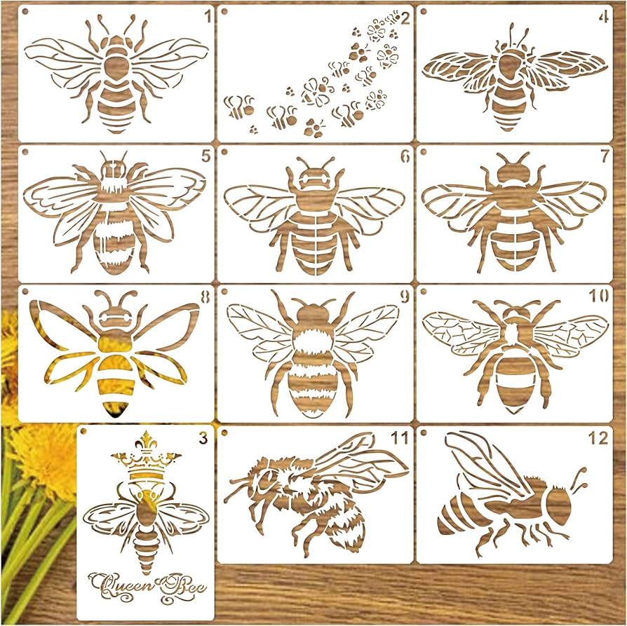 amazon-com-bee-stencils-for-painting-honey-bee-stencil-queen-bee-template-paint-stencils-for-painting-on-wood-burning-art-craft-canvas-furniture-wall-a4-bee-12pcs-arts-crafts-sewing