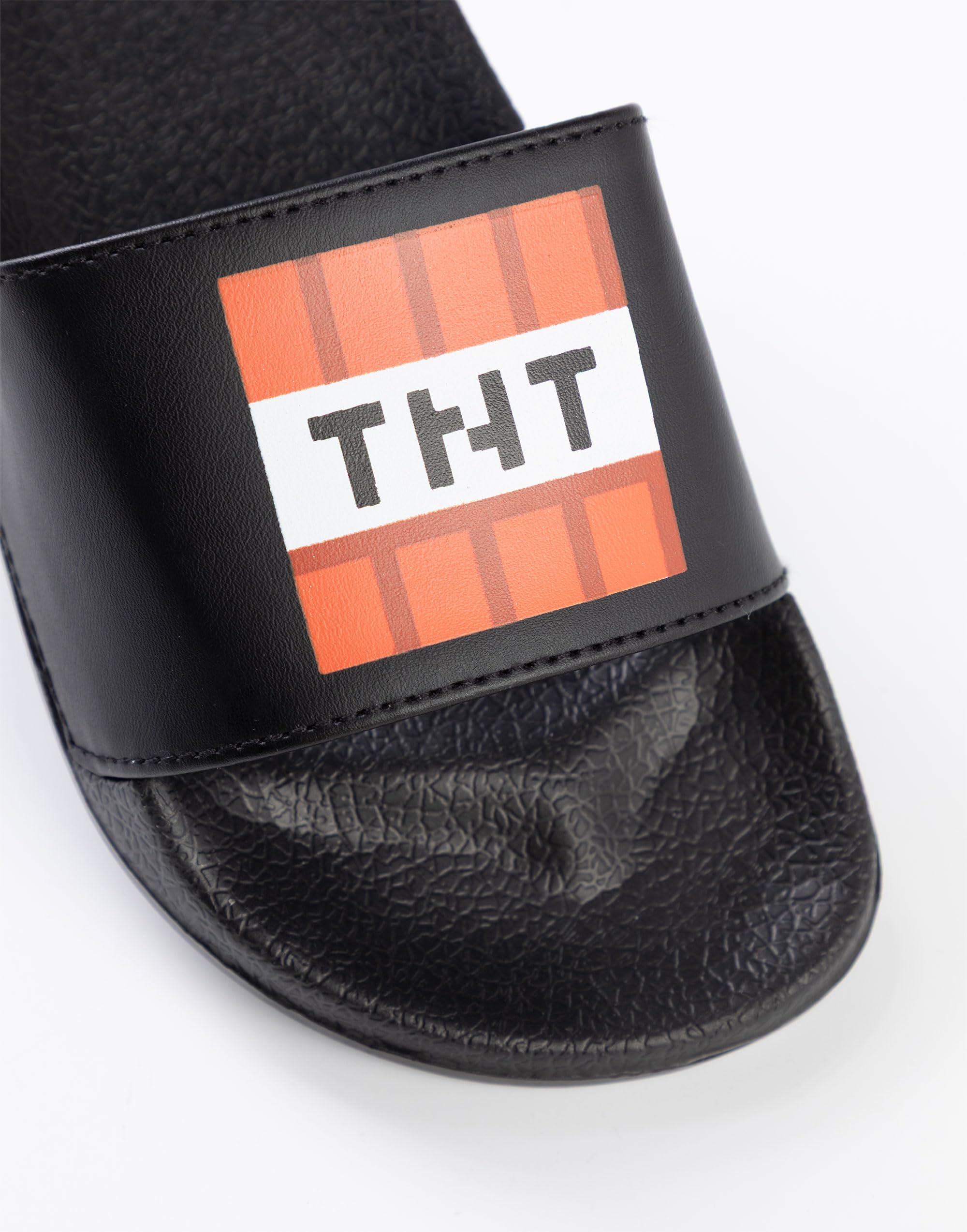Minecraft Claquettes Creeper et TNT vertes et noires | Chaussures décontractées pour garçon | Lot de 2 claquettes avec visage de Creeper et élément de jeu TNT | Produits dérivés