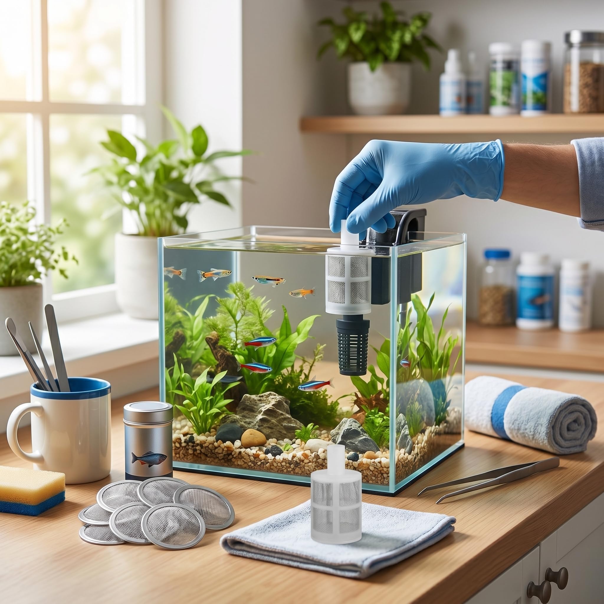 Kit de Filtration pour Pompe à Eau d'Aquarium, 10 Pièces, Crépine et Filtre pour Tuyaux 7mm et 10mm