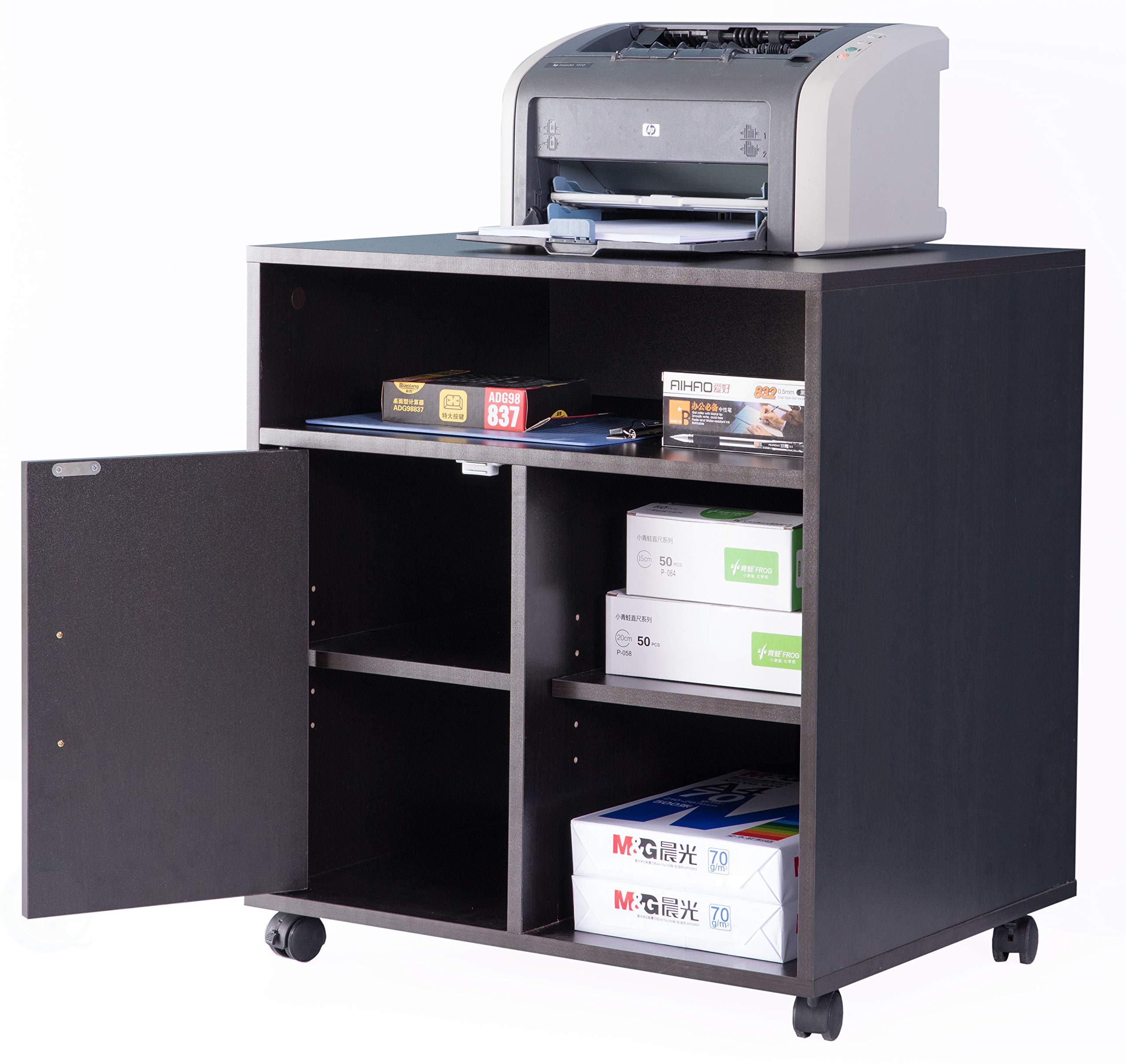 Basicwise Printer Kitchen Office Storage Stand with Casters, Black (QI003556.B)