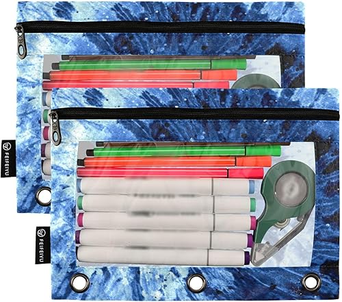 Miniatura 2 de Hippie Blue Indigo Tie Dye Ink Batik Boho - Estuche para lápices para carpeta de 3 anillas, estuche de cosméticos con cremallera ventana