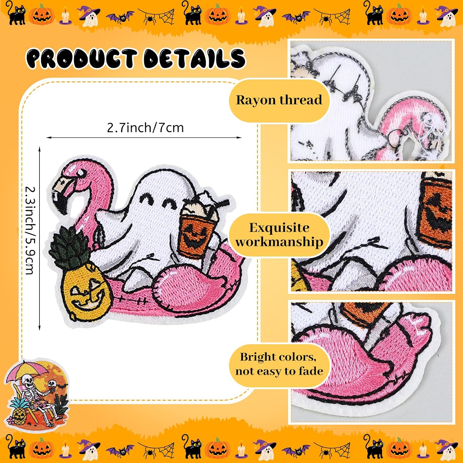 60 Pcs Summer Halloween Patches Iron on Embroidered Iron Patches DIY Crafts for Clothes Hats Backpacks Jackets Shoes Accessories