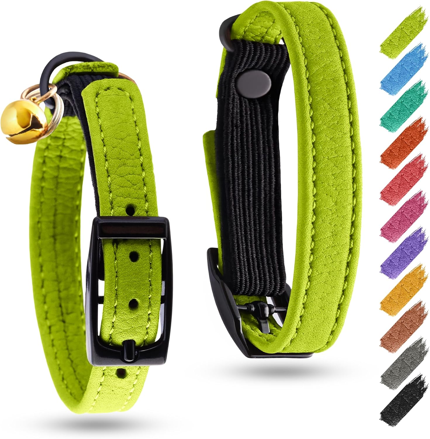Leather Cat Collar with Bell & Elastic Strap Pet Collar