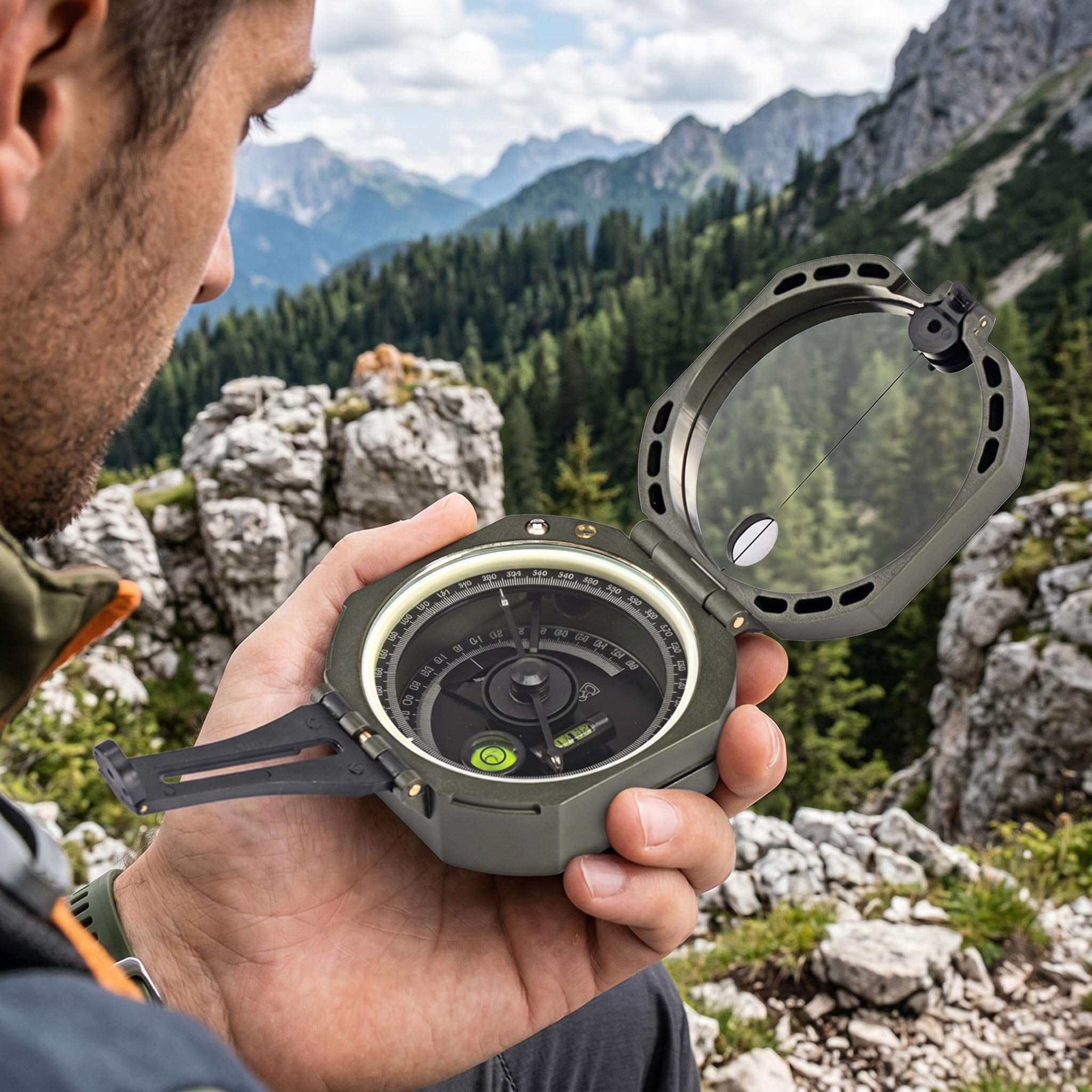 Compass, Bussola Fluorescente Avvertenza Ad Alta Precisione Geologica, Bussola Geologica Professionale Impermeabile All'aperto, Multifunzionale Puntatore Nord