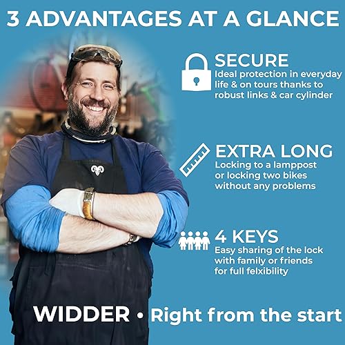 Miniatura 7 de WIDDER Cerradura plegable de seguridad muy larga de 47 pulgadas  Cerradura plegable para bicicleta con 4 llaves y soporte de montaje en marco, sin
