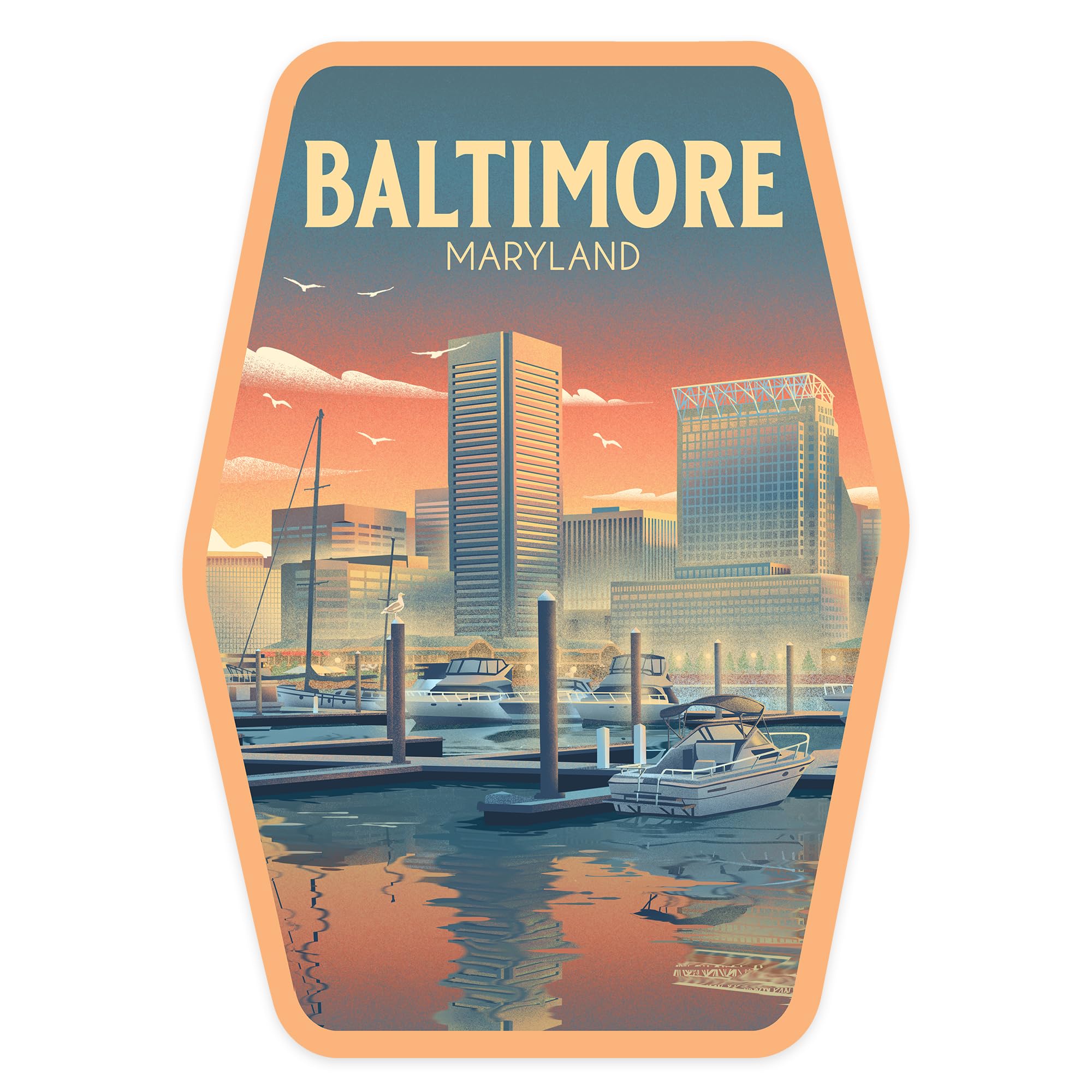 Die Cut Sticker Baltimore, Maryland, Lithograph, City Series Vinyl Sticker, (Waterproof Decal for Cars, Water Bottles, Laptops, Coolers), Large