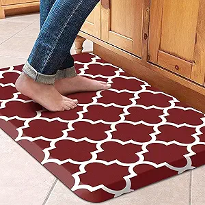 WISELIFE Kitchen Mat Cushioned Anti-Fatigue Kitchen Rug,17.3"x 28",Non Slip Waterproof Kitchen Mats and Rugs Heavy Duty PVC Ergonomic Comfort Mat for Kitchen, Floor Home, Office, Sink, Laundry,Red