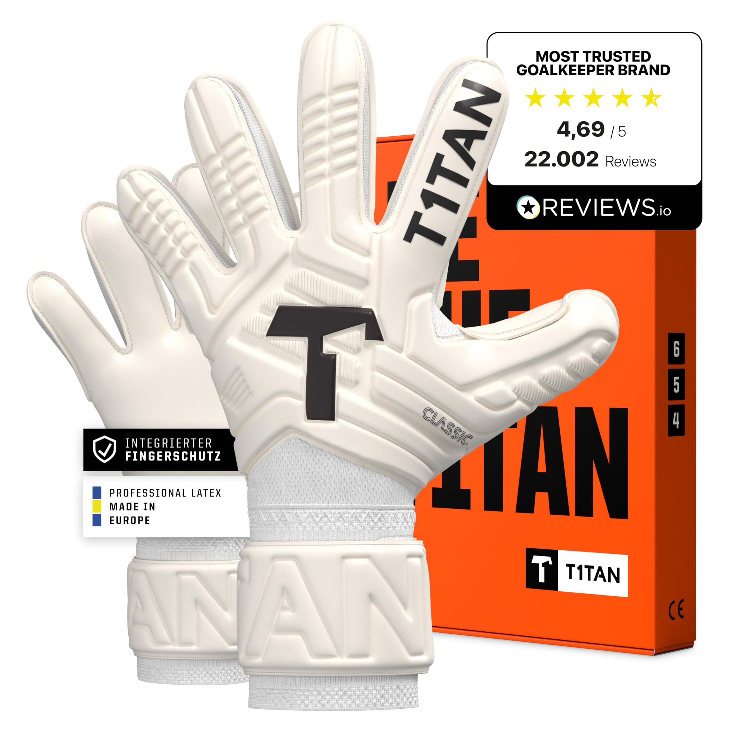 T1TAN Torwarthandschuhe Kinder CLASSIC Junior, Fingerschutz, Größe 4-6, Tormannhandschuhe Jungen, Torhüterhandschuhe Mädchen, Torwart Handschuhe Jugendlicher, Fußball Torwart 5-11+ Jahre, Atmungsaktiv