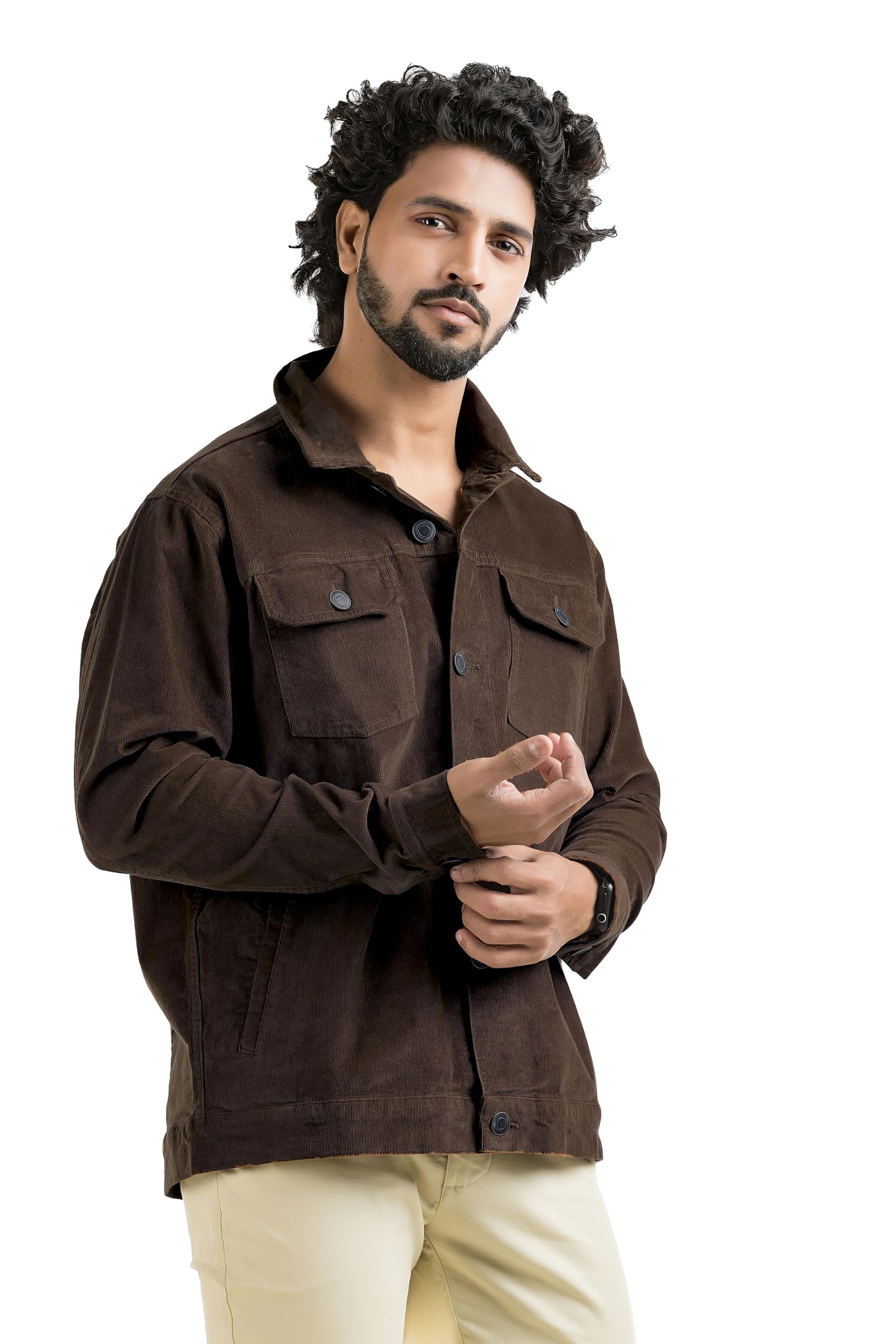 Men's Classic Brown Corduroy Jacket (IN, Alpha, 2XL, Regular, Brown)