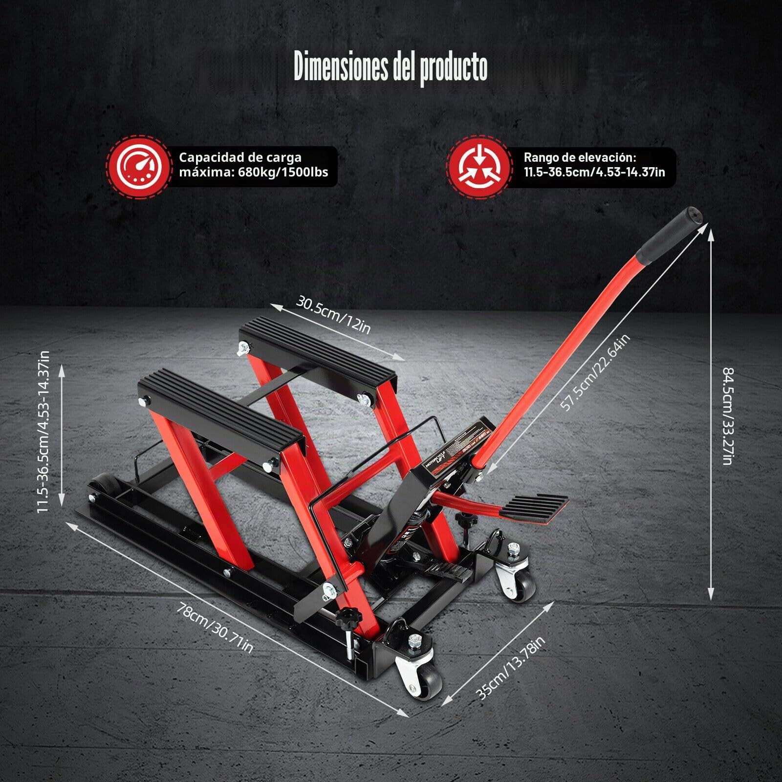 DIFU Elevador de motocicleta de 680 kg, plataforma elevadora de tijeras, elevador hidráulico robusto, duradero con protección
