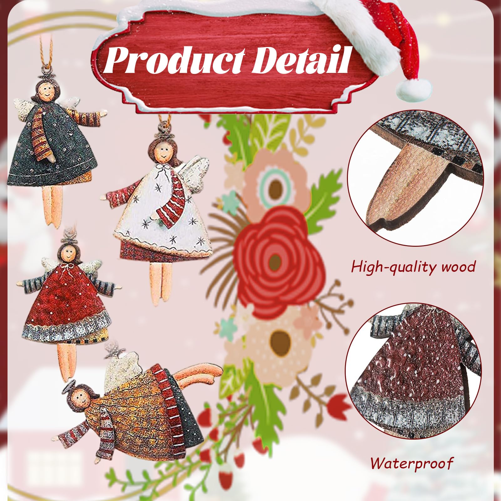 16 Stück Holz Weihnachtsengel Anhänger | Christbaumschmuck 8x5cm Mit Kordel