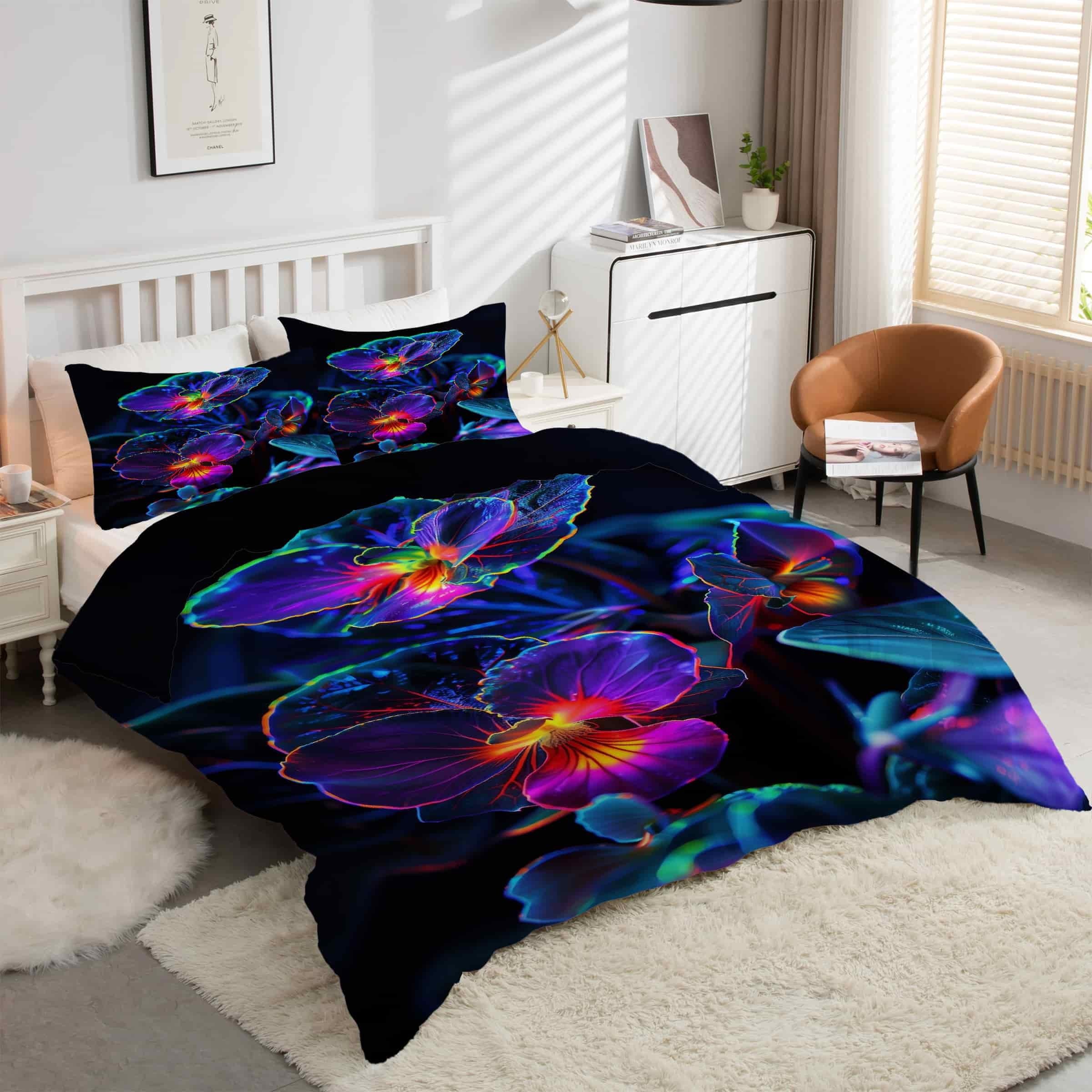 Housse de couette 220x240 fleurs zippée finie la couette qui glisse