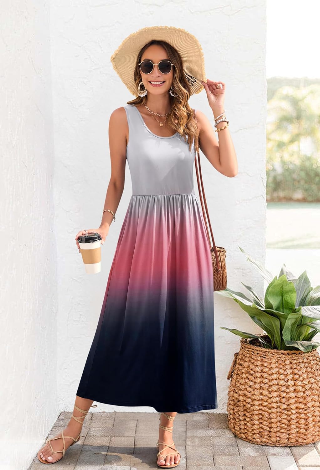 WNEEDU Women's Summer Maxi Dress 2026 Casual Sleeveless Hawaiian Sundress Tropical Long Dress Beach Vacation Outfit - Image 3