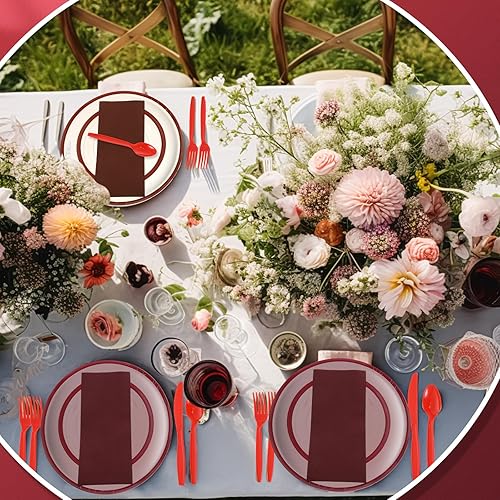 Miniatura 5 de Juego de 225 platos de plástico transparente con borde para fiesta, vajilla desechable para 25 invitados, platos de plástico para fiestas,