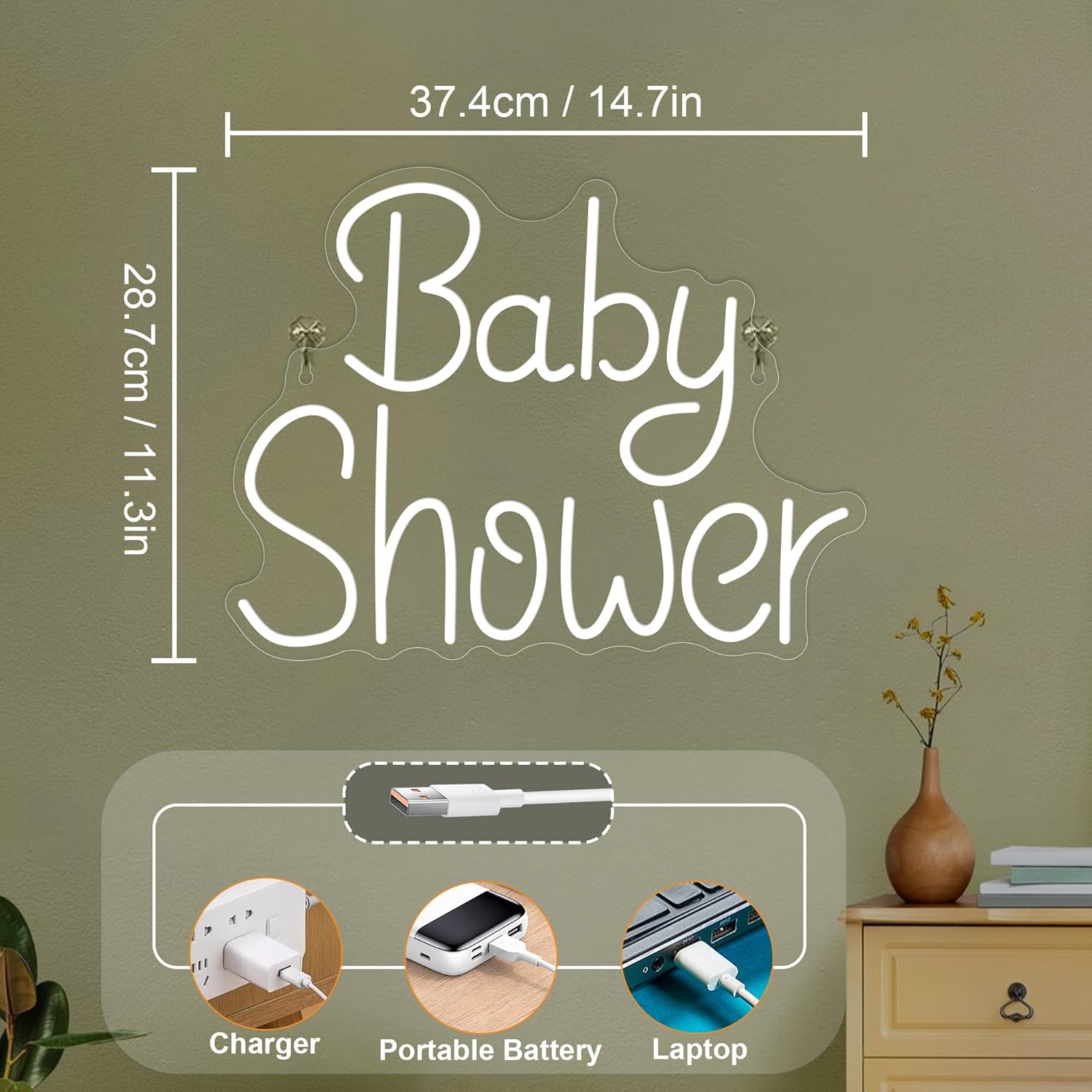 YuanDian Baby Shower Neon Sign, Dimmable LED Neon Lights USB Powered for Wall Decor, Baby Room Decorations, Light up Welcome Signs for Shower Party Birthday Backdrop