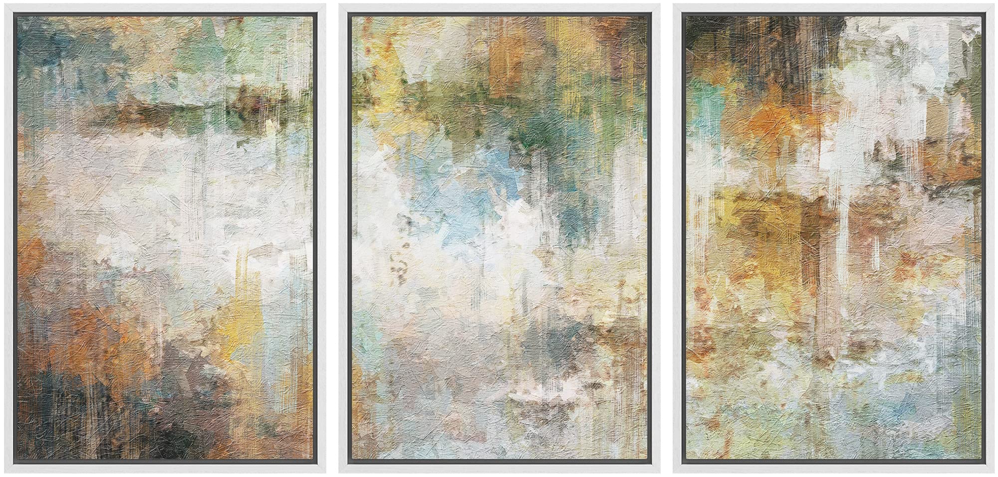 wall26 Framed Canvas Print Wall Art Set Grunge Pastel Teal Yellow Landscape Abstract Shapes Illustrations Modern Art Decorative Multicolor Chic for
