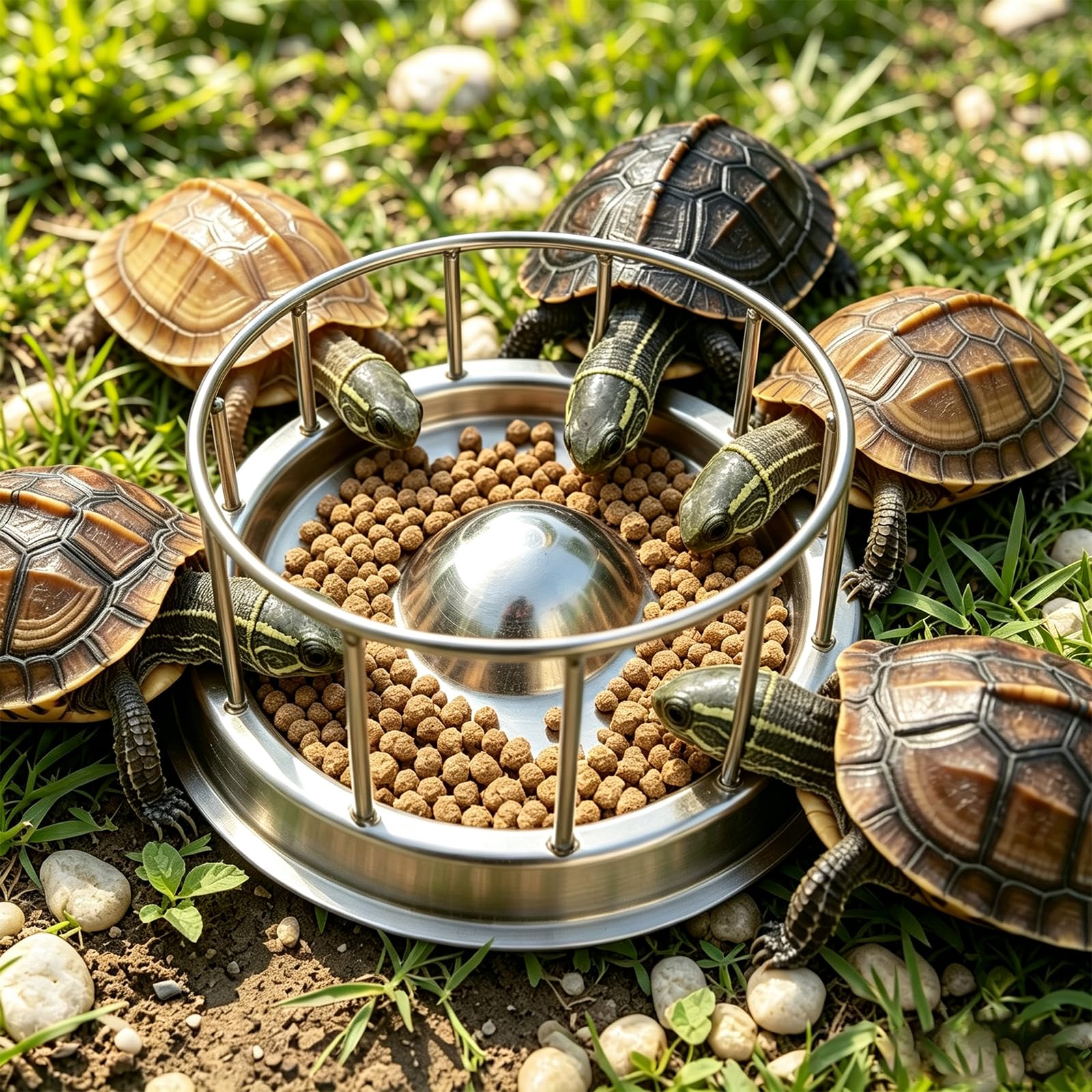 Mangeoire à tortues en acier inoxydable avec barrière anti-déversement et anti-dispersion, bol d'alimentation pour tortues aquatiques, tortues, dragons barbus, lézards (M)