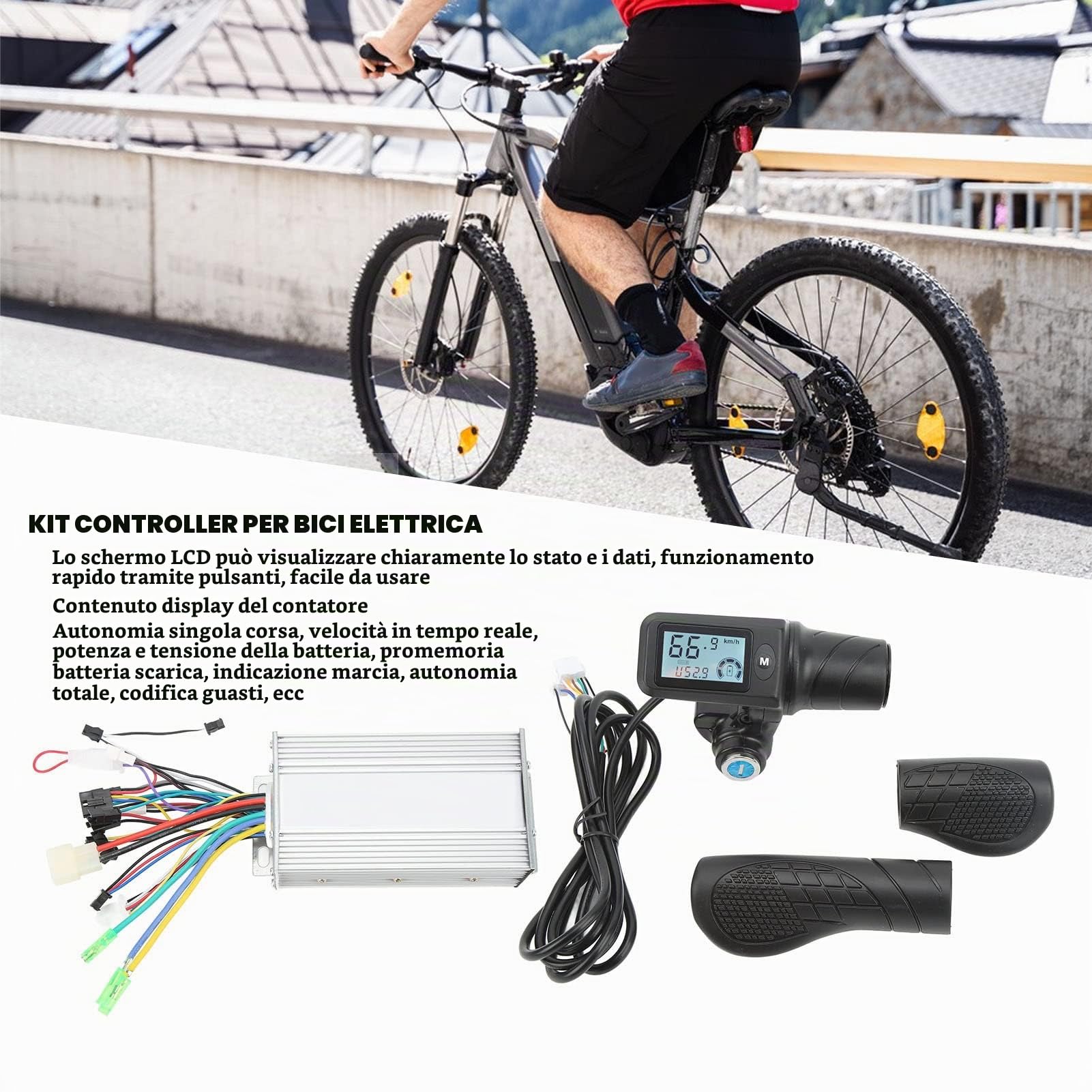 Topyond Kit Controller per Bici Elettrica, Controller Motore 36V/48V 500W con Pannello LCD E Serratura con Impugnatura a Mezzo Acceleratore 805 per Bici Elettrica Scooter E-Bike