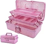 Plastic Storage Bins, Glitter Three-Layer Multipurpose Art & Craft Tool Storage Box Organizer, Medicine Cosmetic Art Supply Box for Home Storage, Makeup, Hair Accessories, Painting Tools - Pink