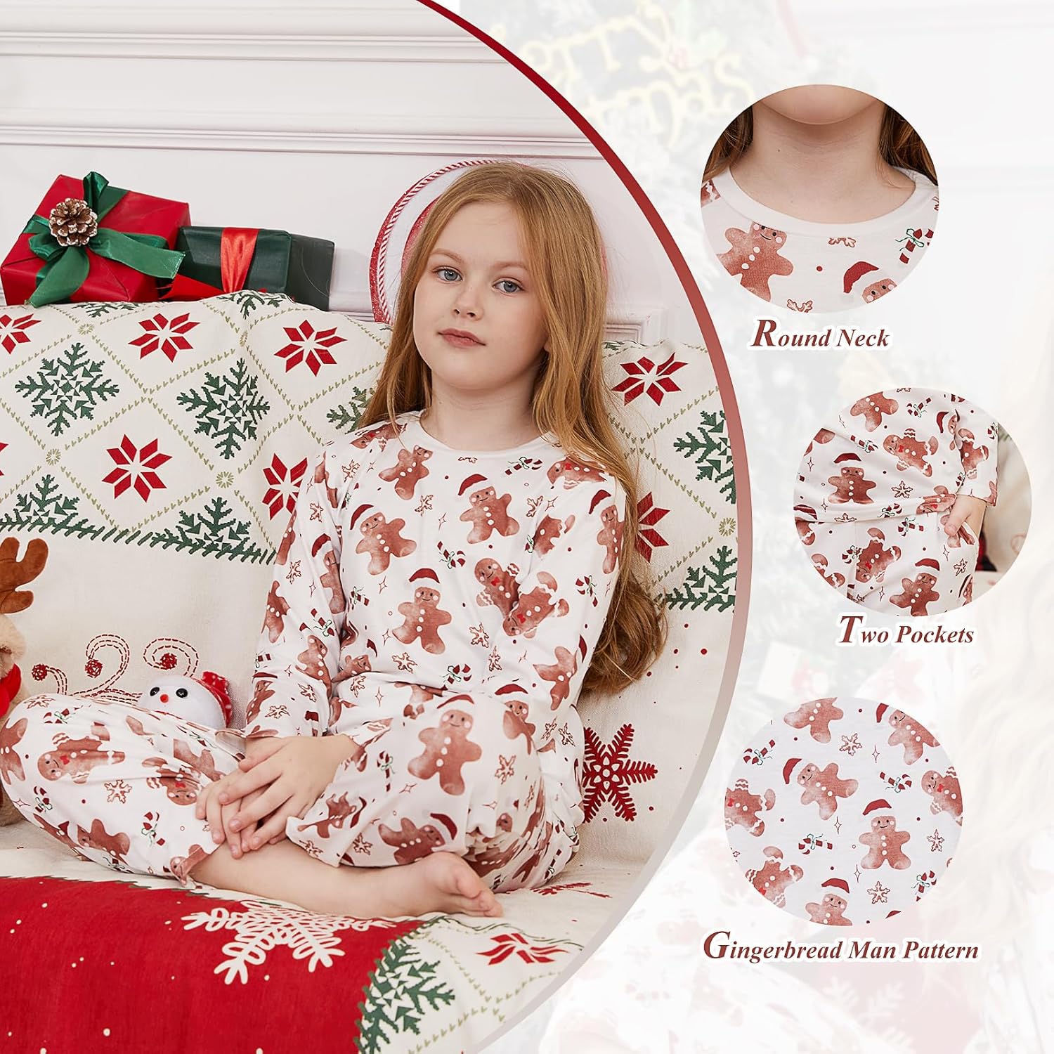 Christmas Matching Family Clothing Sets Couple Xmas Holiday Long Sleeve Shirt Pants Set - Image 6