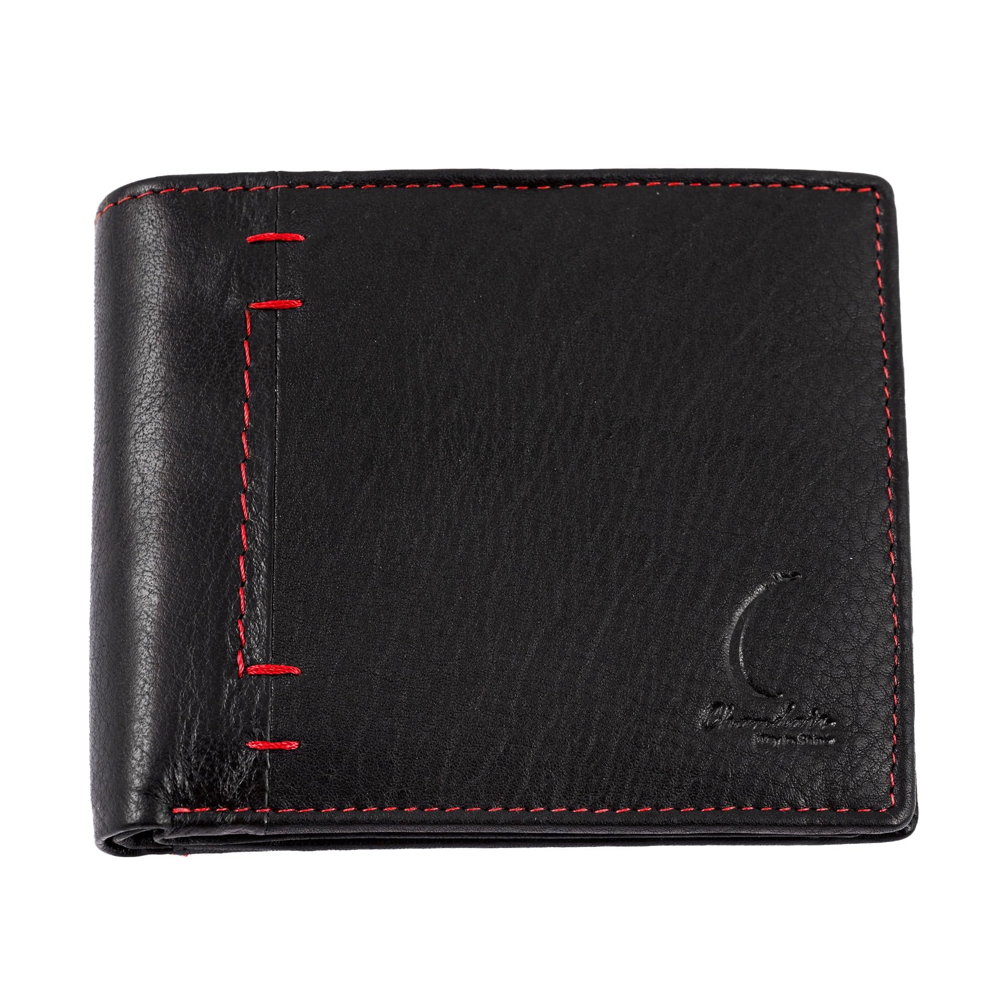 chandair Black Leather Wallet with Red Stitching for Men | RFID Blocking | Strong White Stitching |Bi-fold Premium Wallets for Men-picture-15