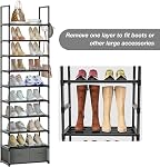 OYREL Tall Shoe Rack 10 Tier Narrow Shoes Rack 20 25 Pairs, Shoe Storage Shoe Organizer for Closet, Sturdy Metal Shoe Shelf with 2 Boxes 1 Hook