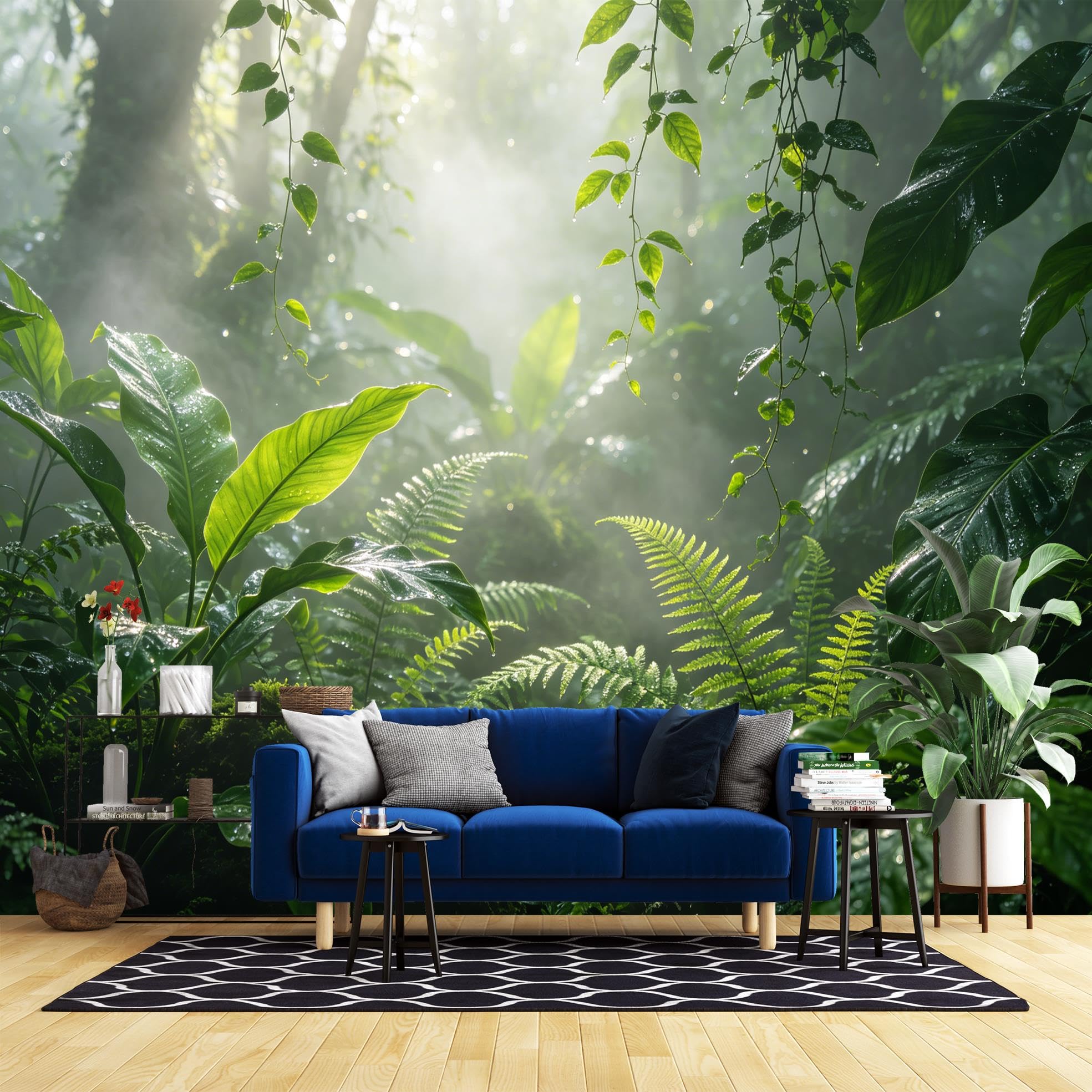 Genérico Papel Pintado Con Hojas De Selva Tropical, Paisaje Natural, Papel Adhesivo Removible De Alta Resistencia Para Dormitorio, Sala De Estar Y Decoración Del Hogar, 250 Cm (Alto) X 360 Cm (Anc
