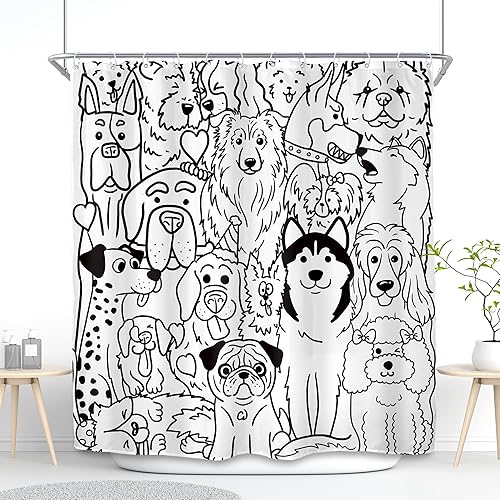 Miniatura 2 de SVBright Divertida cortina de ducha con diseño de perro, 72 pulgadas de ancho x 72 pulgadas de largo, diseño de dibujos animados en blanco y negro