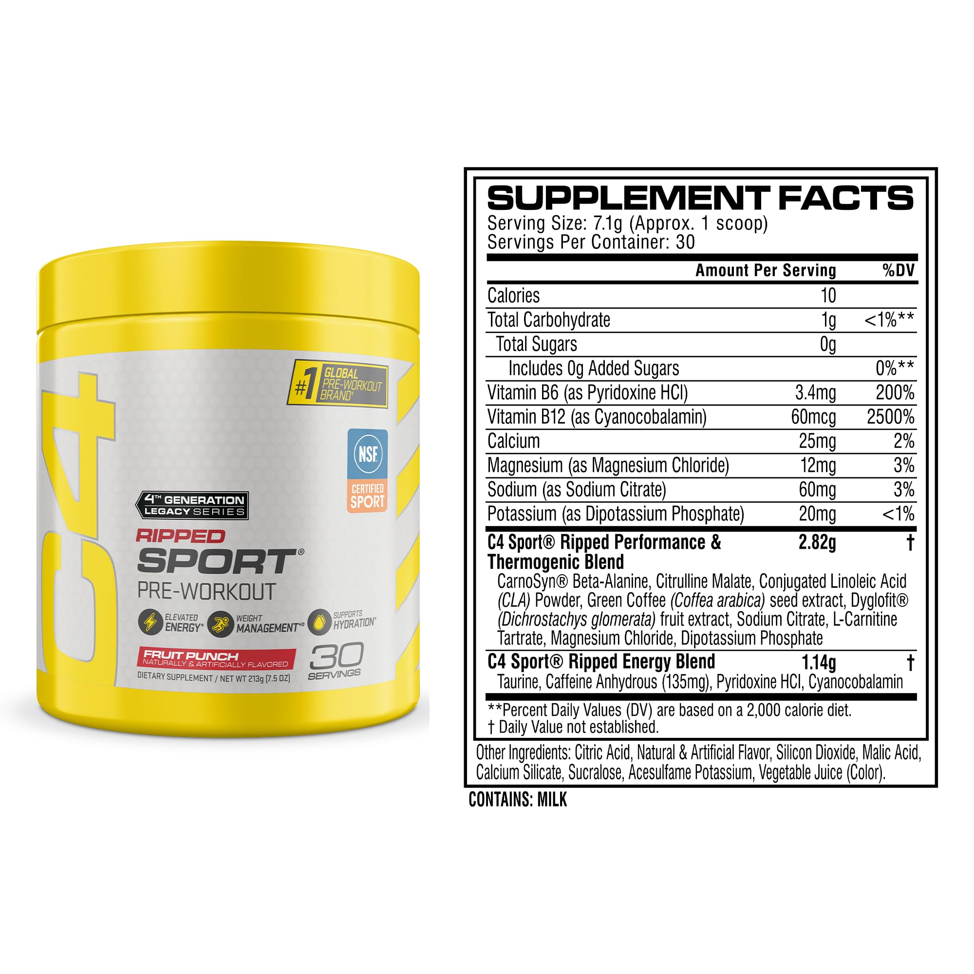 C4 Ripped Sport Pre Workout, 135mg Caffeine, Fruit Punch, 30 Servings — Amazon image 2