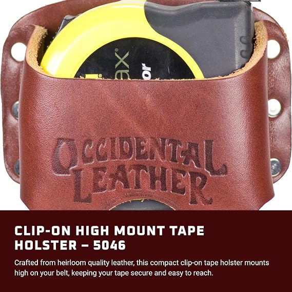 Occidental Leather Clip-On Tape Holster - Holds Up to a 30 Tape or 25 FatMax - Proprietary Steel Clip - Heirloom Quality Leather - Made in USA