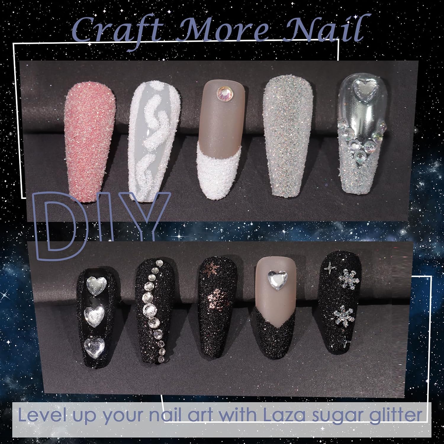 Laza White Nail Shimmer Snow Powder Diamond Dust Ultra-fine Sequins PET Flakes Pixie Sparkle Fairy Shiny Nail Art Decoration Sugar Glitter for French Manicure