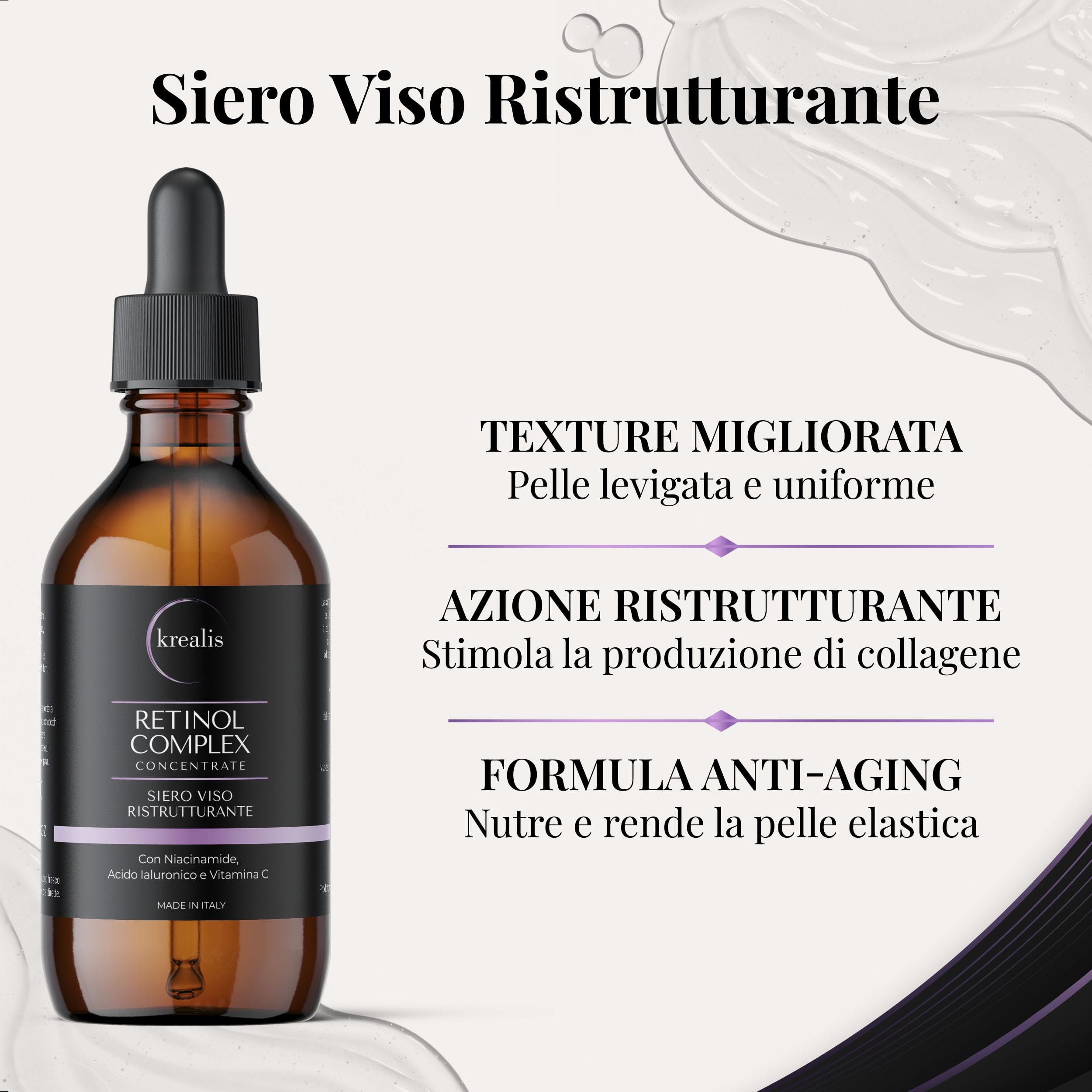 100ml - Retinolo Viso Completo con Niacinamide, Acido Ialuronico e Vitamina C, Siero Retinolo Idratante, Siero Viso, Antirughe, Antimacchia