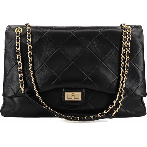 M-ioi-M Large Quilted Leather Shoulder Bag for Women, Oversize Double Gold Chain Strap Tote Bag, Classic Briefcase Flap Purse